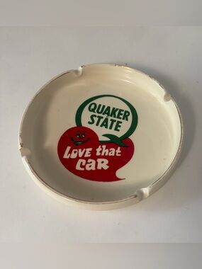 Vintage Quaker State “Love That Car” Ashtray 6.5” Automobile Advertisement